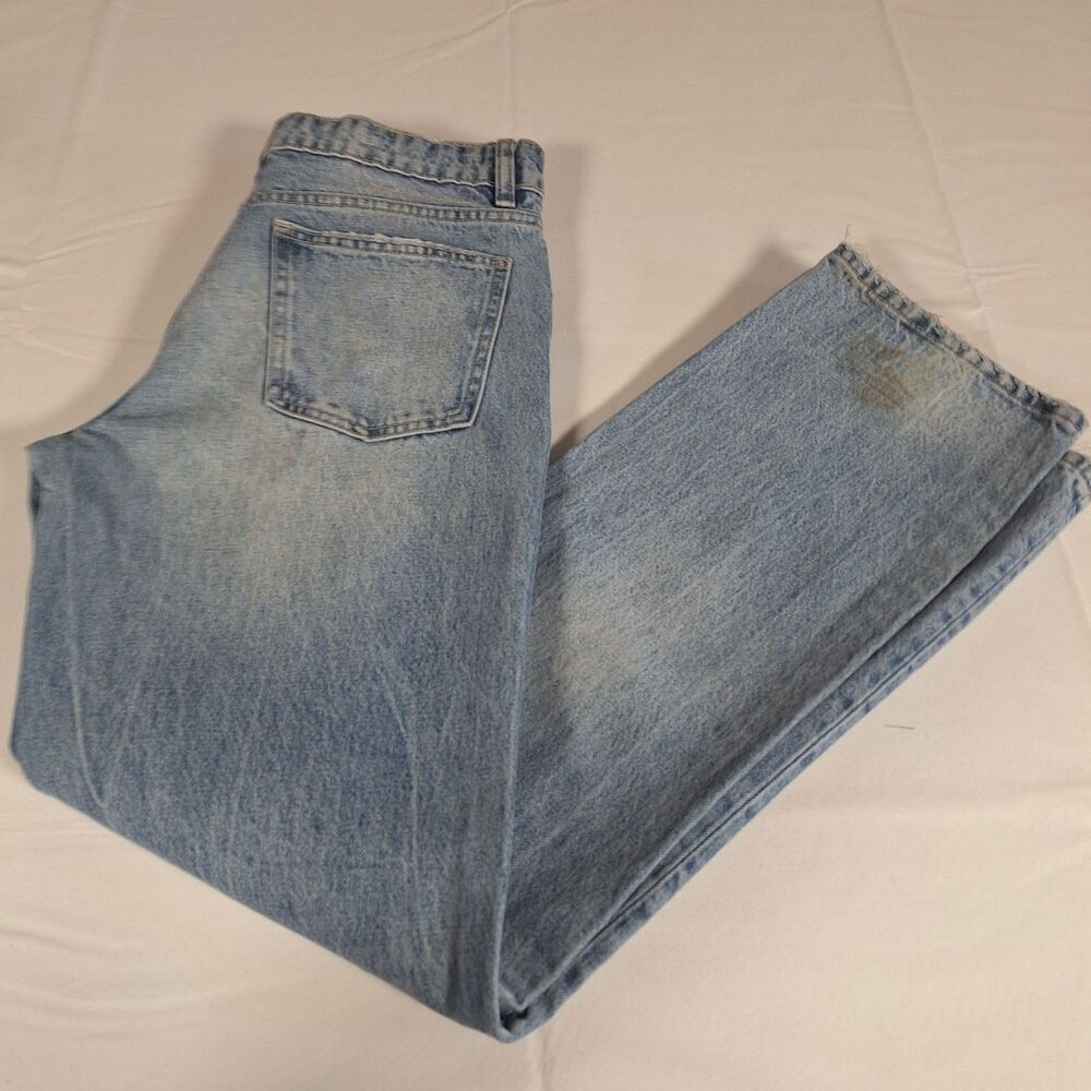Zara Light Acid Wash Distressed High Rise Straight Leg Jeans Button Fly Size 8 - Picture 14 of 15